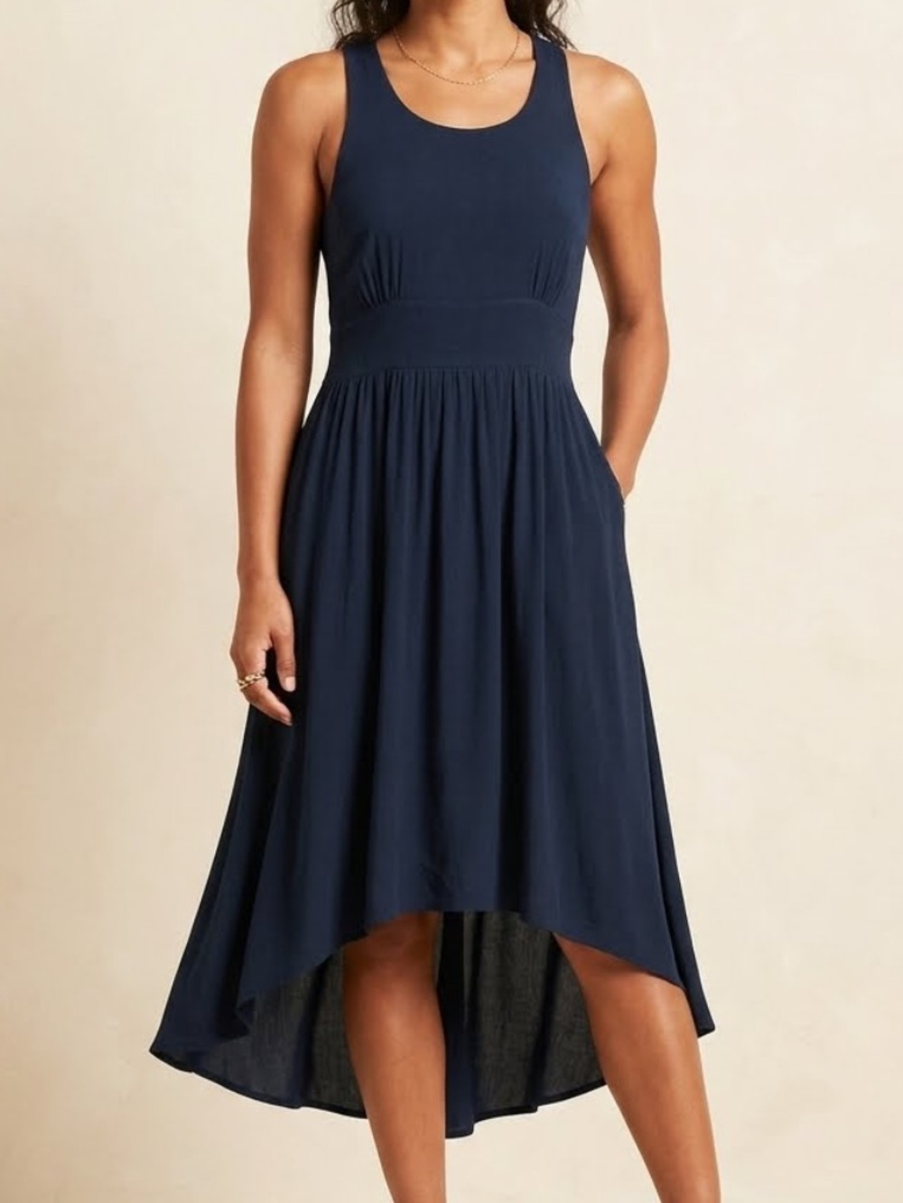 MONTEAU Stretch Jersey Knit Sleeveless High Lo Midi Dress Medium